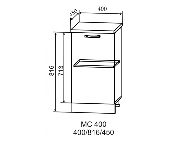 Шкаф нижний Скала МС 400 (Гранит Маус/Серый/неглубокий/левый)