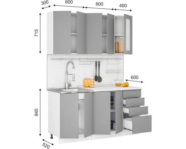 Модульная кухня Норд 1,6 м (Софт смок/Белый)