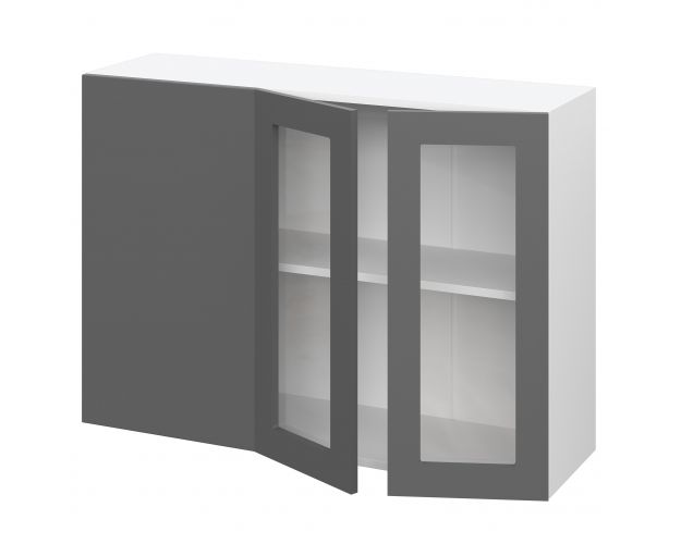 Лондон ШВУПС 1000 Шкаф верхний угловой со стеклом (Дуб белый/корпус Белый)