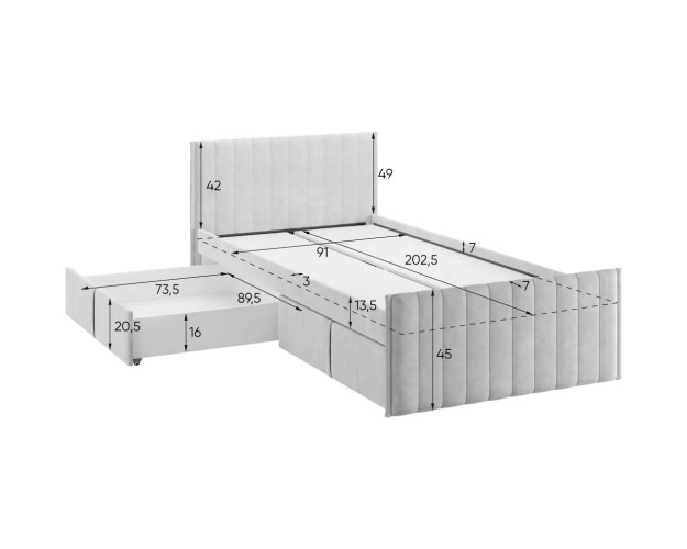 Кровать с ящиками Твикс 900 латте (велюр)