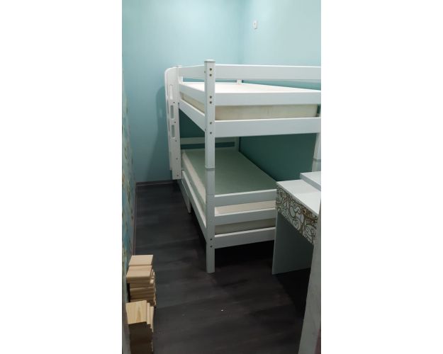 Кровать Соня вариант 9 двухъярусная с прямой лестницей Белый полупрозрачный