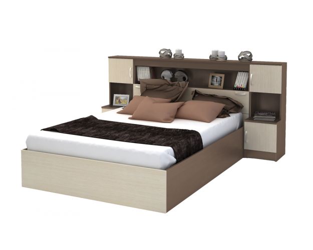 Кровать с прикроватным блоком КР 552 Спальня Basya (шимо темный/шимо светлый)