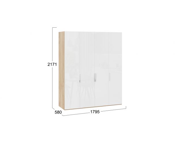 Шкаф для одежды с 4 глухими дверями «Эмбер» Яблоня Беллуно/Белый глянец