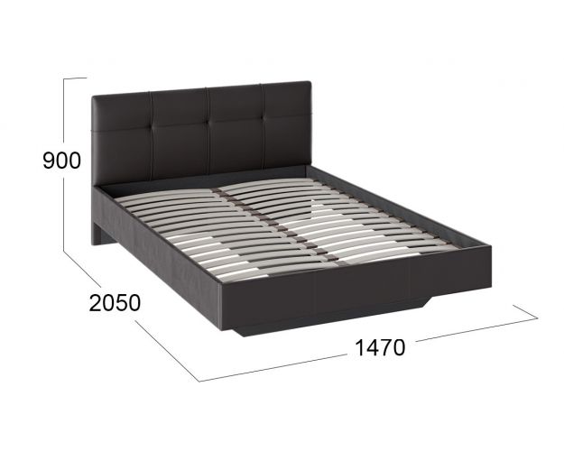 Кровать «Элис» c мягкой обивкой тип 1 Экокожа/Темно-коричневый/1400