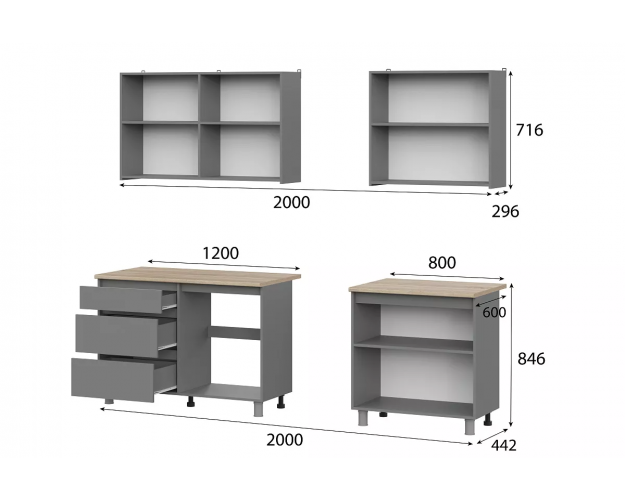 Кухонный гарнитур "Денвер" 2.0 графит серый / дуб сонома