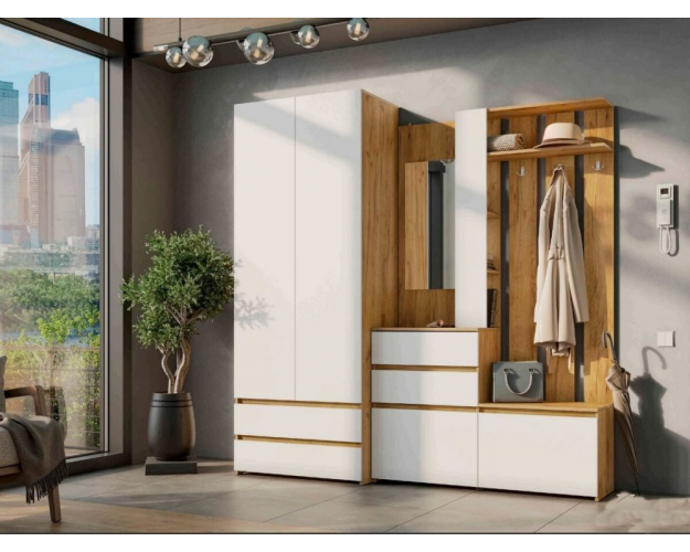 Вешалка с зеркалом Некст 1 дуб золотой / белый